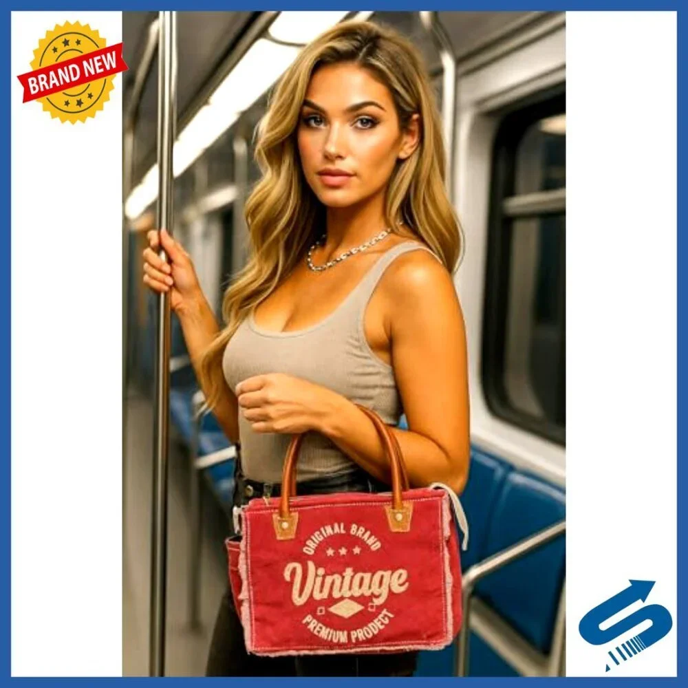 Canvas Tote Bag Vintage Boho Leather Handles Spacious Side Pocket Everyday Use